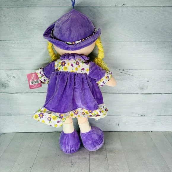 Large 24" Calplush CUTIE DOLLS Girl Purple Floral Butterfly Doll Plush W Tags - Picture 3 of 16
